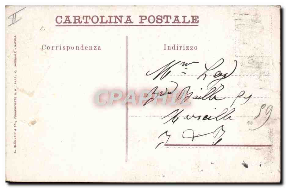 Napoli - Vesuvio, col Pino di Cenere — édition G. Blümlein & C. Imperiali, n° 171 — Reverso