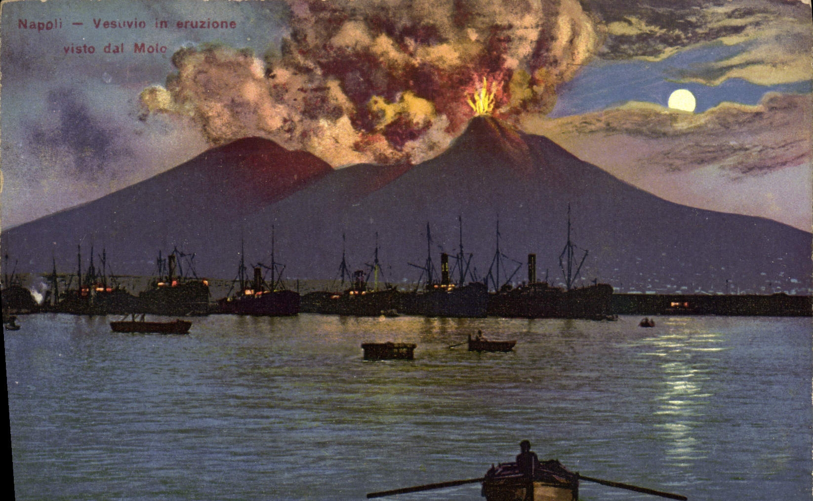 Napoli — Vesuvio in eruzione — visto dal Molo — Éditeur Trampeati & Migliaccio, Naples