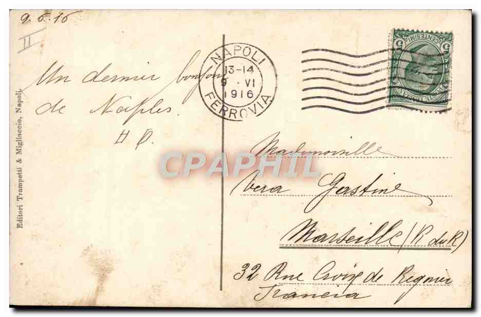 Napoli — Vesuvio in eruzione — visto dal Molo — Éditeur Trampeati & Migliaccio, Naples — Verso