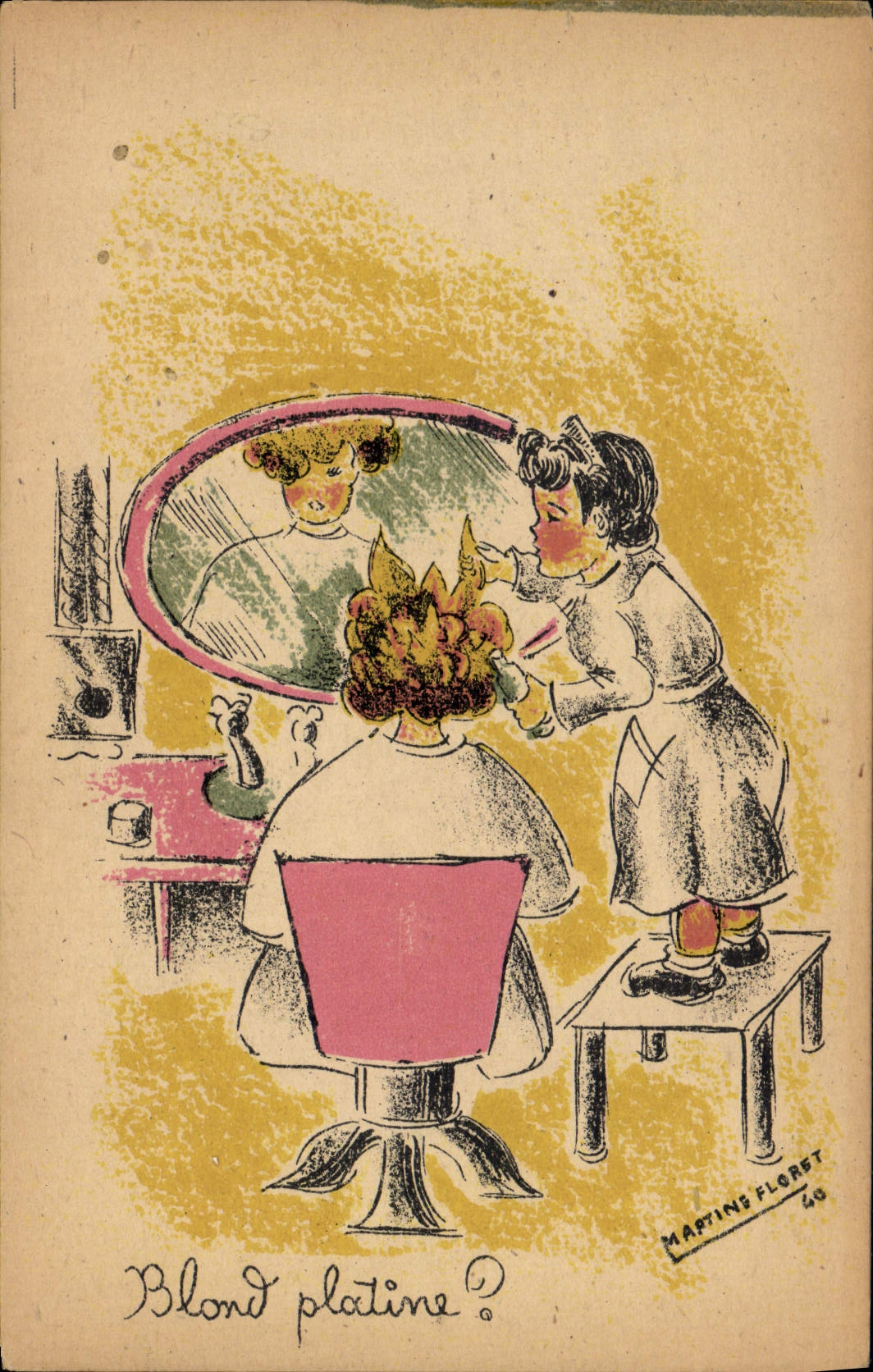 CPA Coiffeur Perruquier Blond platine Enfants Illustrateur Martins Floret 