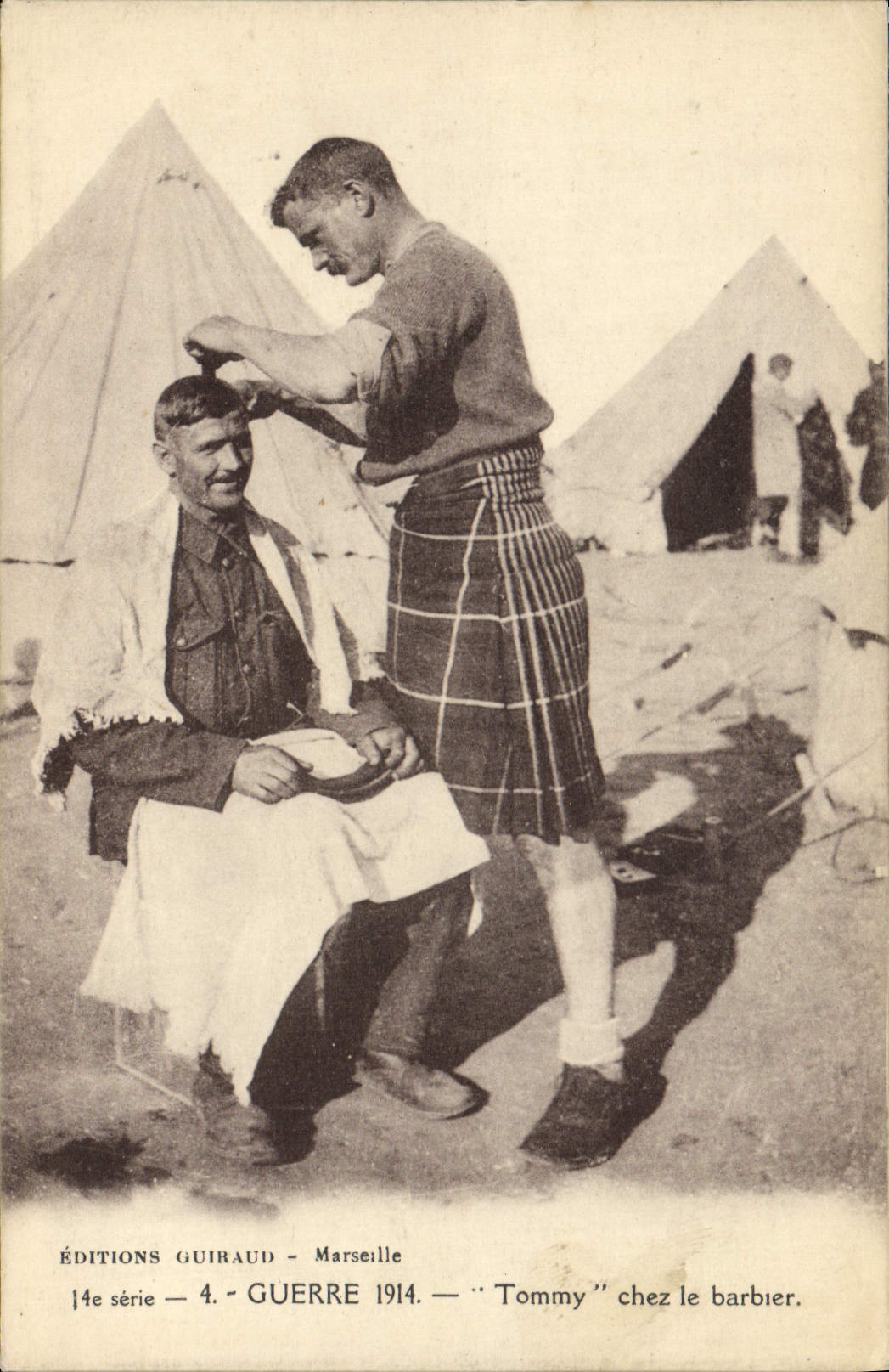 Tommy chez le barbier — Guerre 1914 — Éditions Guiraud, Marseille, 14e série