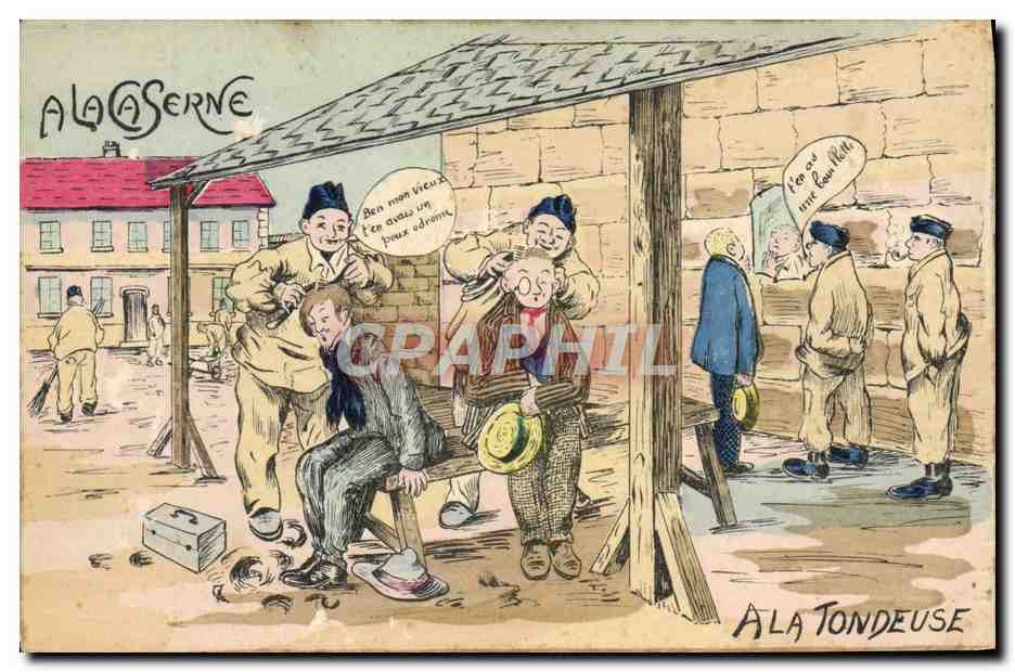 CPA Militaria Coiffeur Perruquier A la caserne A la tondeuse