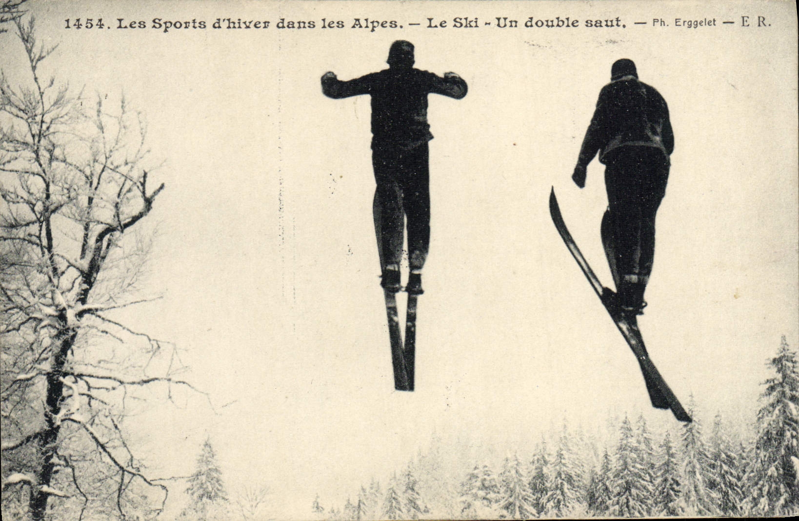 Winter-Sport in den Alpen — Skifahren — Ein Doppelsprung — Ph. Erggelet — E.R.