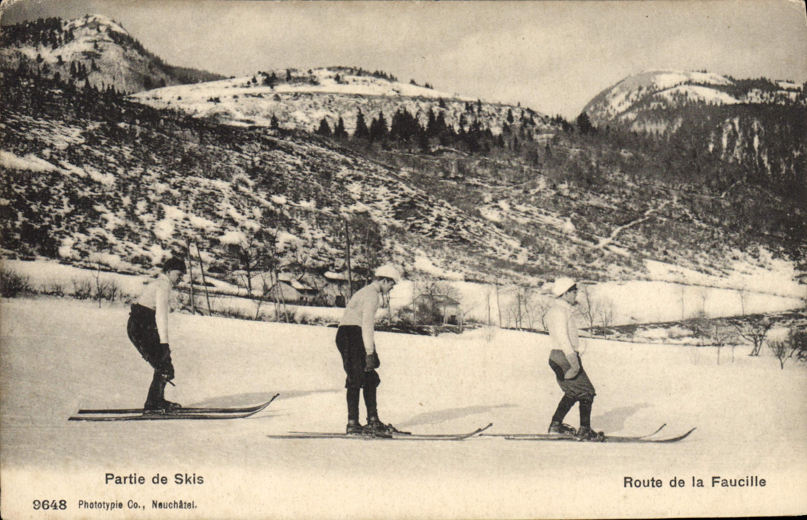 Partie de Skis — Route de la Faucille — Phototypie Co., Neuchâtel, n° 9648