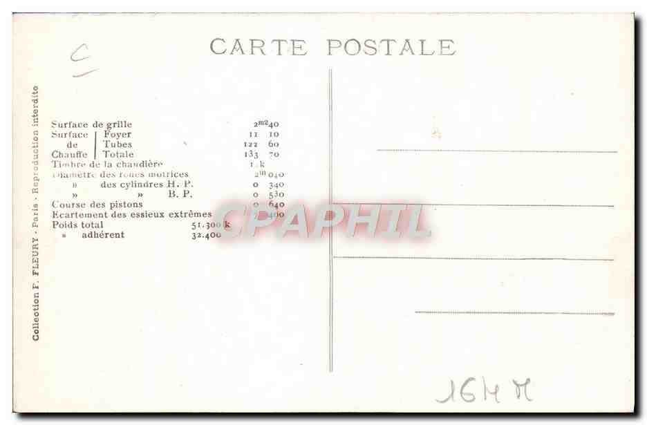 CPA Train Locomotive Machine 506  — Verso