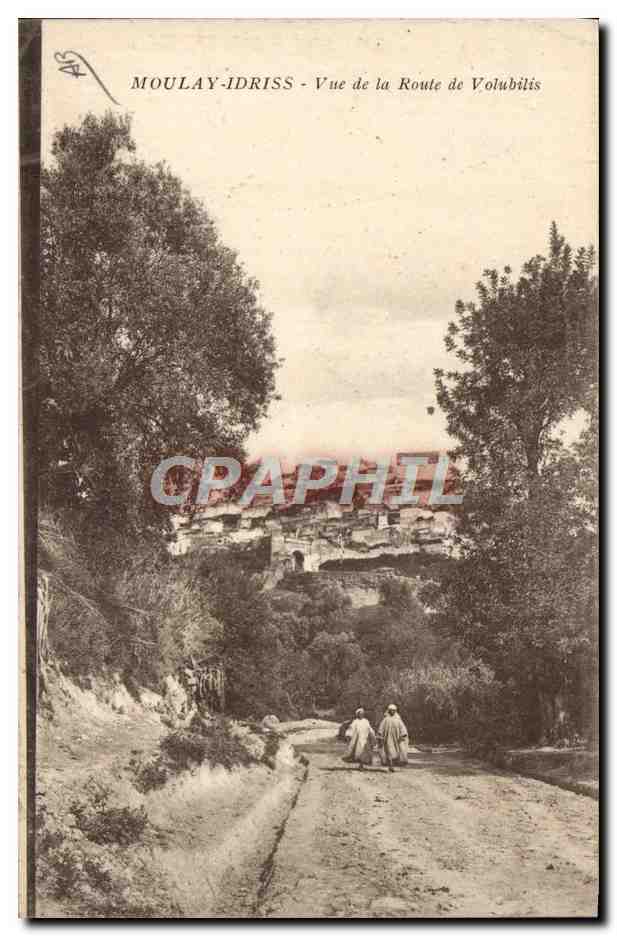 CPA recto verso Charelle Gare Chapelle Moulay Idriss vue de la route de Volubilis Train Locomotive  — Rückseite