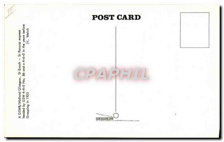 CPA Train Locomotive a GSWR Midland Glasgow St Enoch St Pancras express — Rückseite