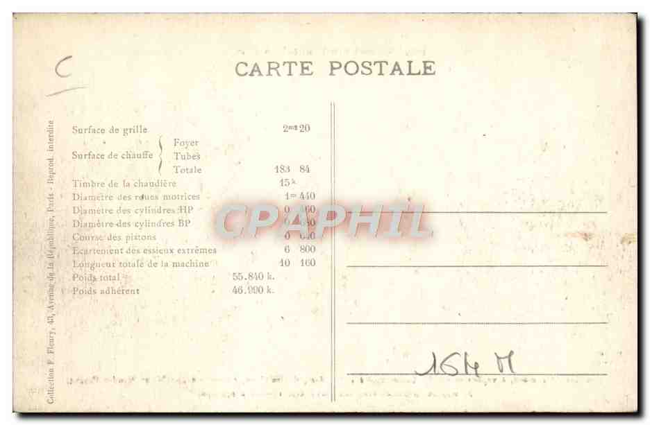 CPA Train Locomotive Machine 130 608 — Verso