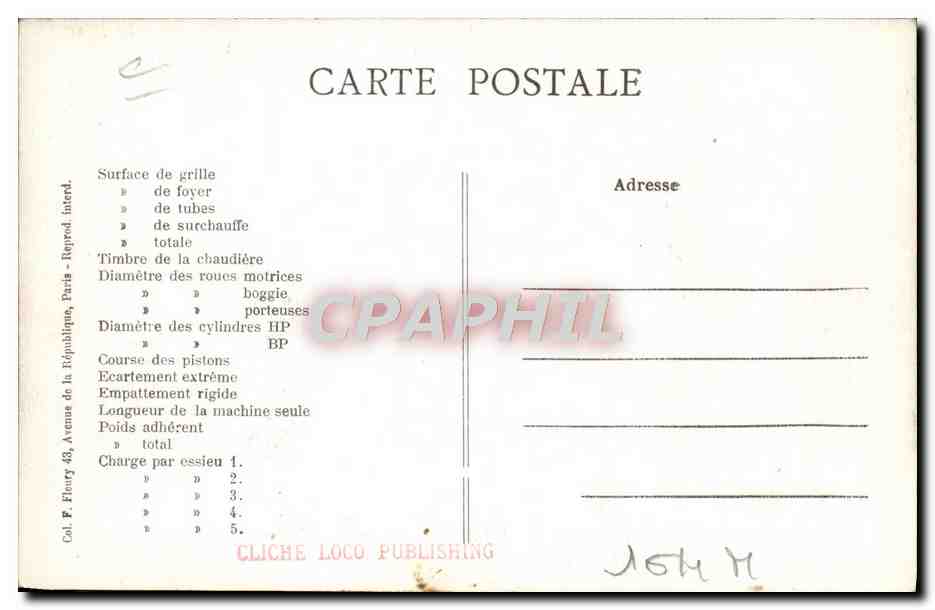 CPA Train Locomotive Machine 560 — Verso