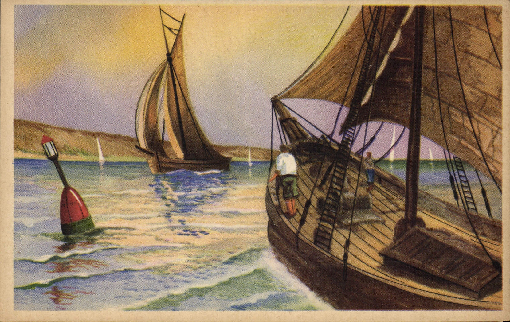 Scène maritime avec bateau à voile — Imp. Belge 7075 — n° de série 122