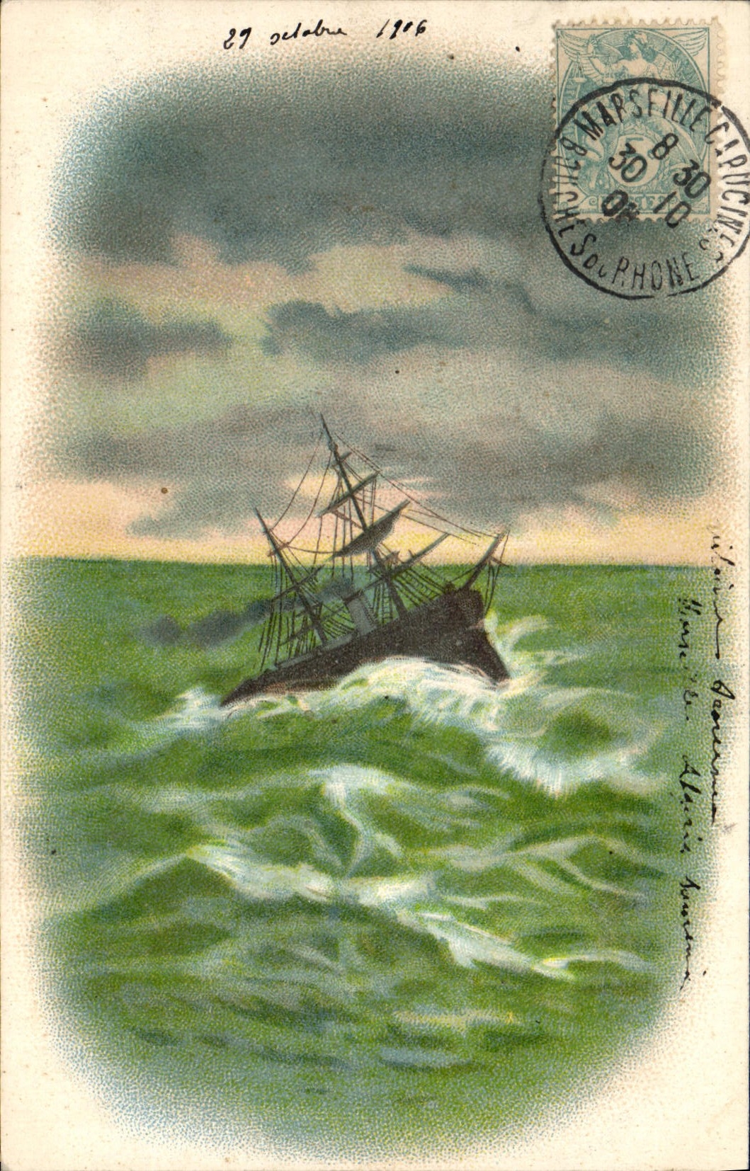 Navire en difficulté — 27 octobre 1906 — éditeur non identifié, n° de série non visible