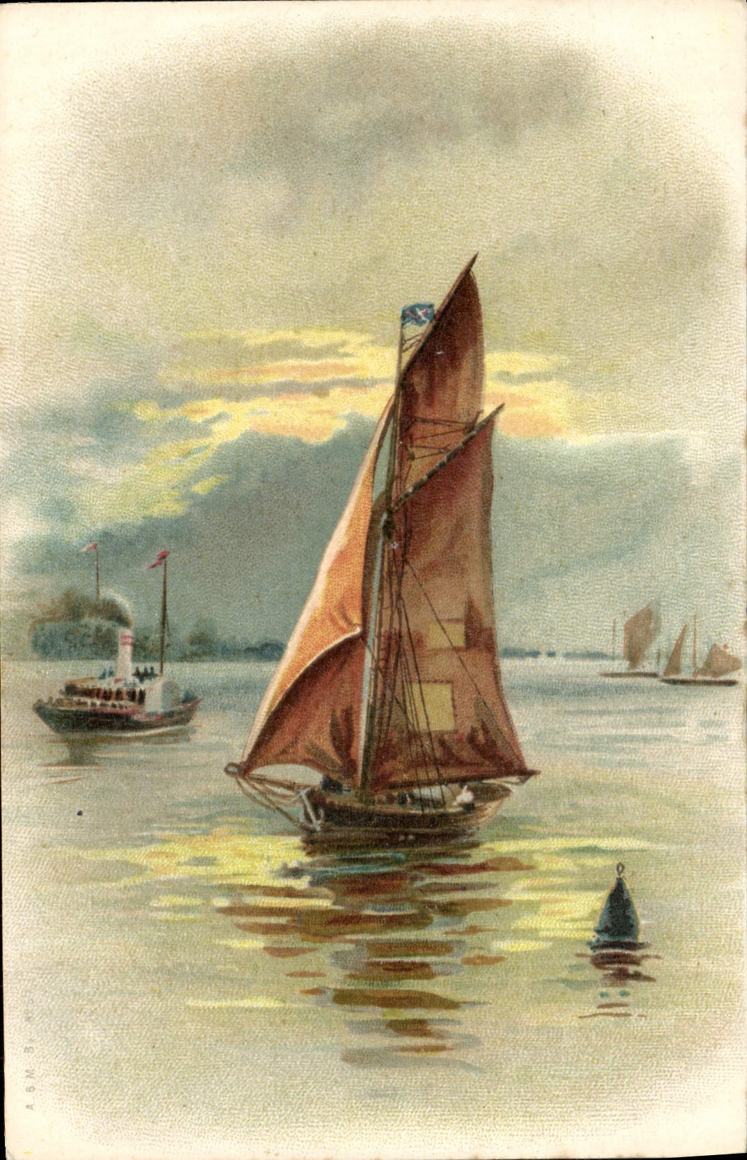 Bateau à voile — scène maritime — éditeur ASBN, n° 51