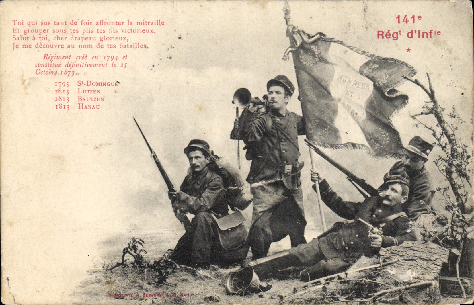 Soldats du 141e Régiment d'Infanterie — Héros de batailles — Phototypie A. Berdene & Cie, Nancy