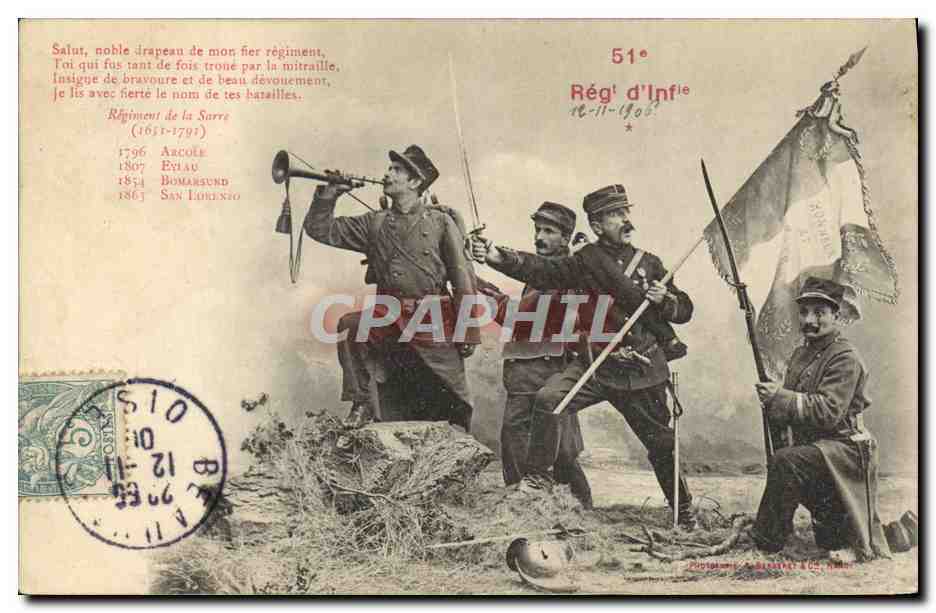 Soldats du Régiment d'Infanterie de la Sarre — 51° — éditeur Phototypie A. BASTET, Paris
