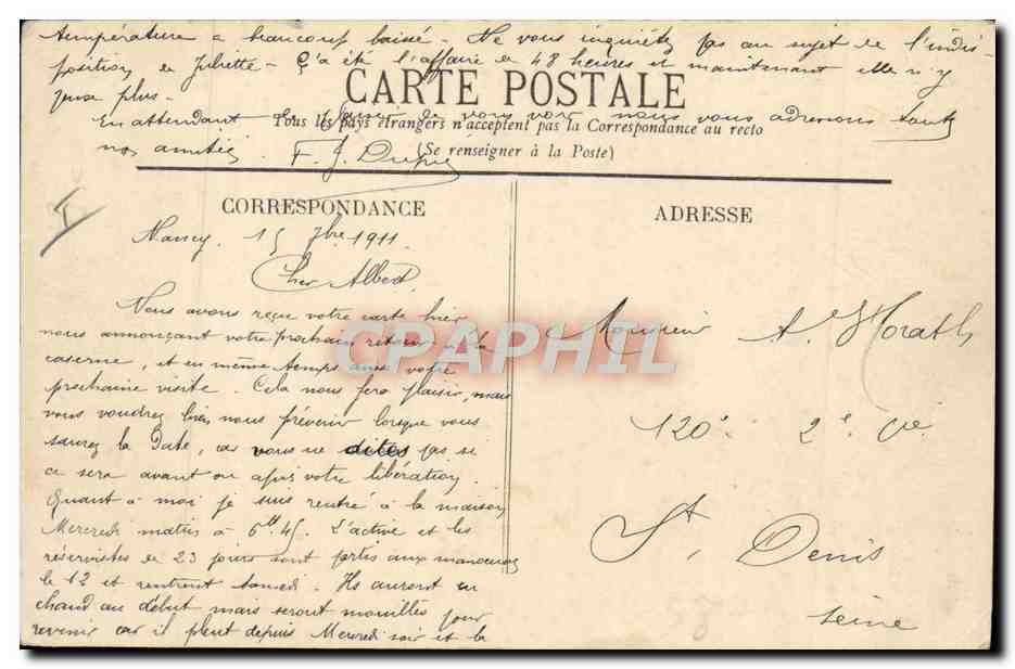 CPA Militaria Nancy 69eme regiment d'infanterie  — Rückseite
