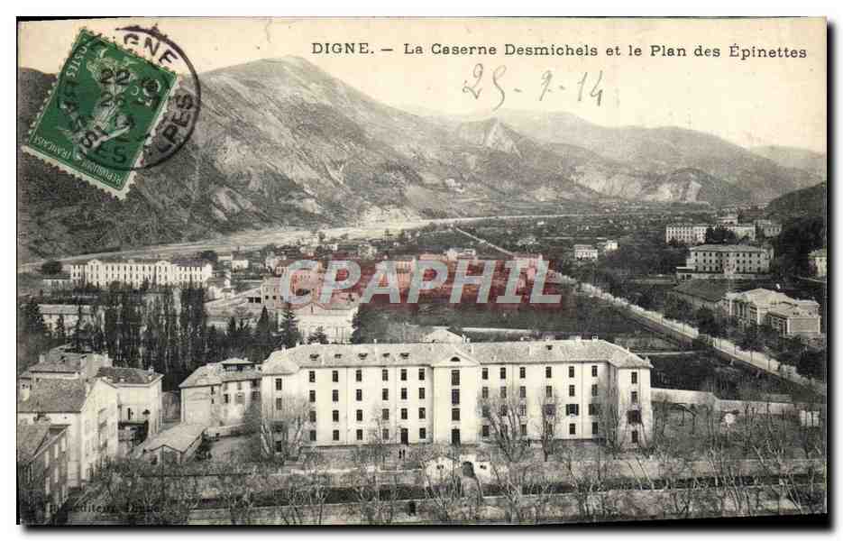 CPA Militaria Digne La caserne Desmichels et le plan des Epinettes 