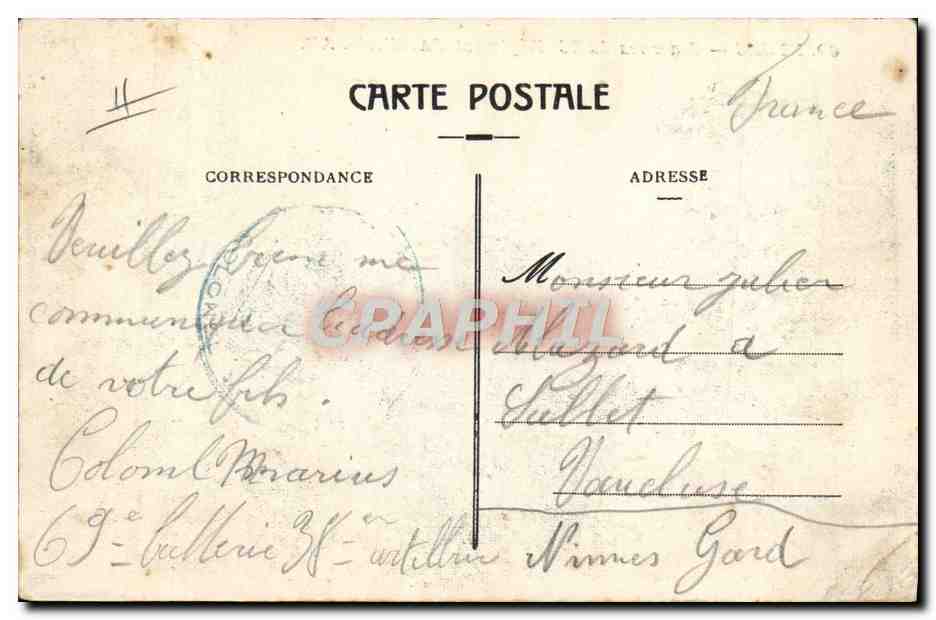CPA Militaria Nimes Casernes du 38eme regiment d'artillerie  — Rückseite