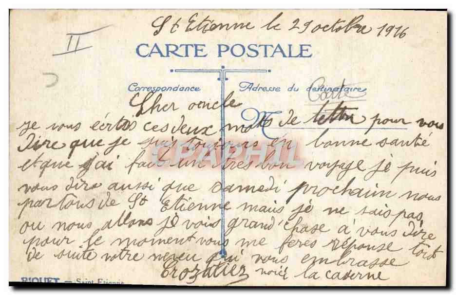CPA Militaria St Etienne Caserne Rullier Infanterie  — Rückseite