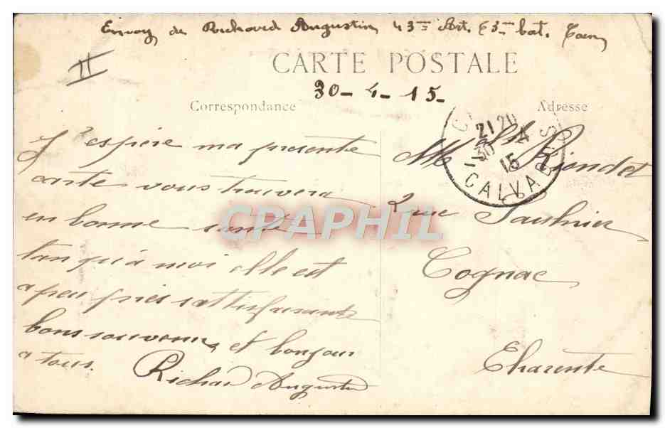 CPA Militaria Caen Caserne d'artillerie  — Rückseite