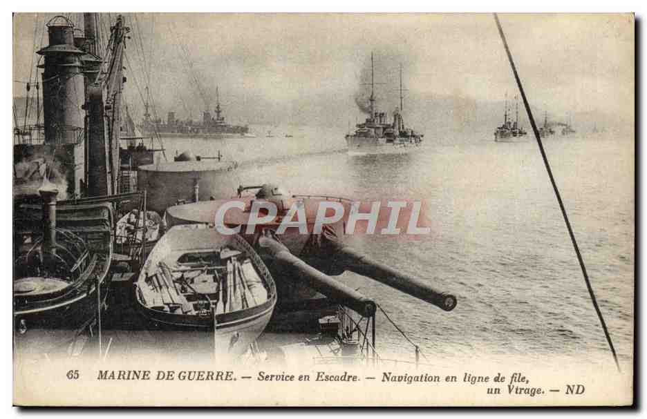 Marine de Guerre — Service en Escadre — Navigation en ligne de file, un Virage — ND