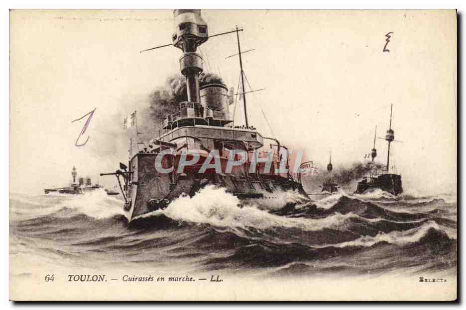 CPA Bateau Guerre Toulon Cuirasses en marche 