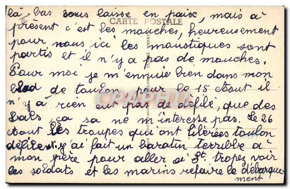 CPA Bateau Guerre Toulon Marine de guerre Courbet Algerie Surcouf Sous marin Porte avions Bearn  — Verso