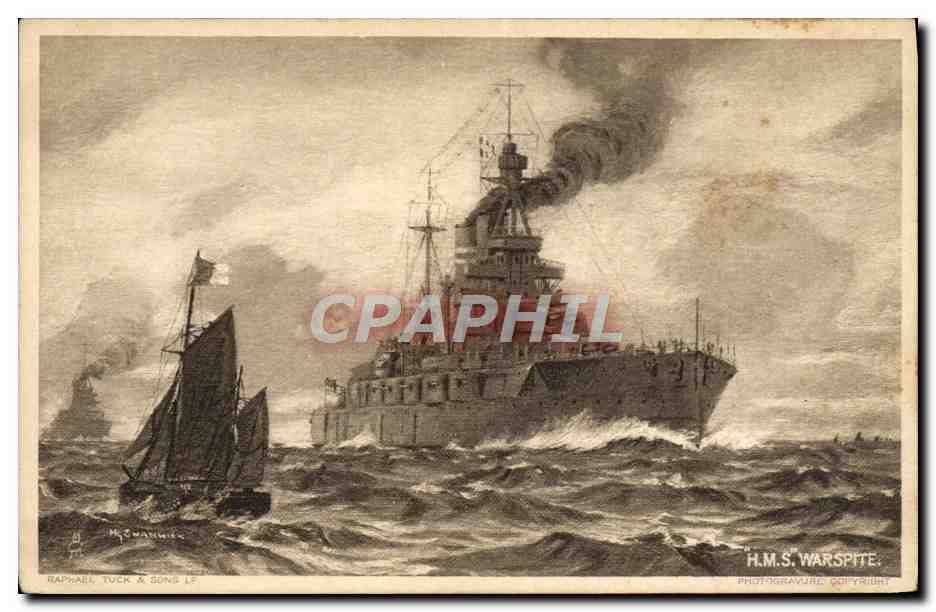 H.M.S. Warspite — Bataille de la mer — Raphael Tuck & Sons Ltd.