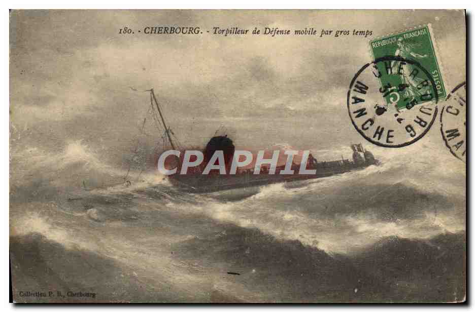 CPA Bateau Guerre Cherbourg Torpilleur de defense mobile par gros temps 
