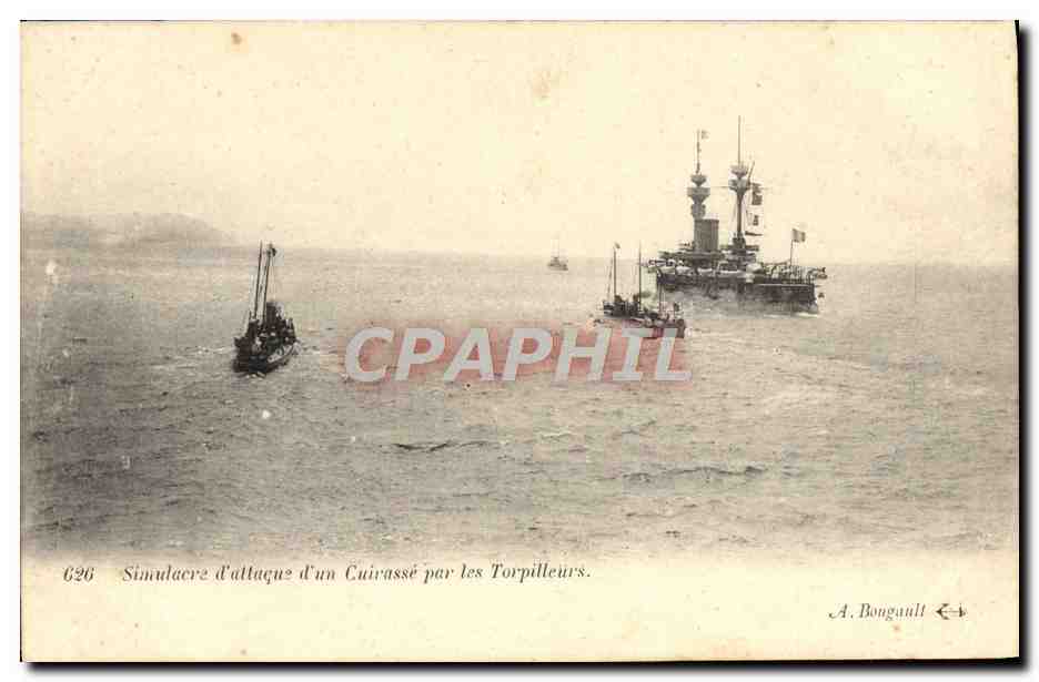 CPA Bateau Guerre Simulacre d'attaque d'un cuirasse par torpilleurs 