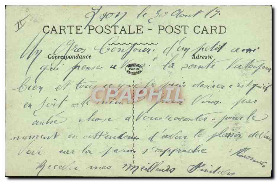 Laon — Le Théâtre en partie détruit par un gros obus — La Pensée, n° 280 — Verso