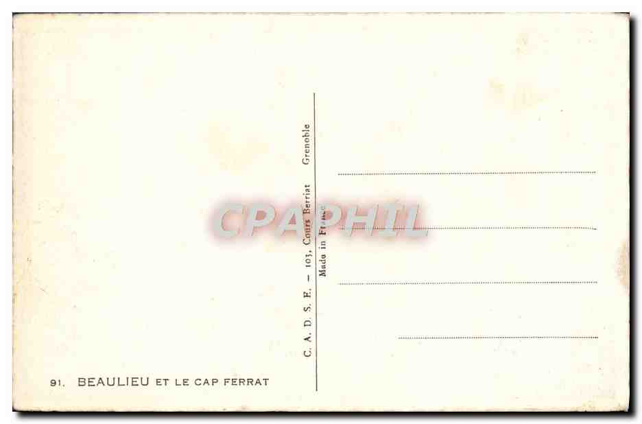 CPA Beaulieu Et Le Cap Ferrat — Rückseite