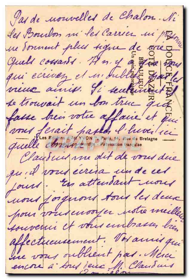 CPA Beaulieu sur Mer Un coin pittoresque — Rückseite