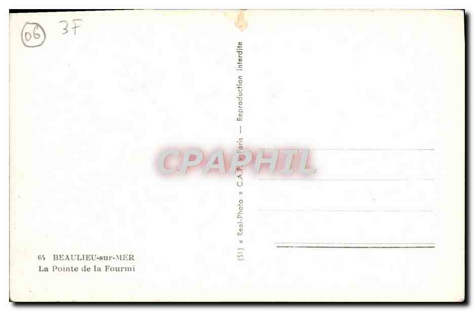 CPA Beaulieu Sur Mer La Pointe de la Fourmi — Rückseite