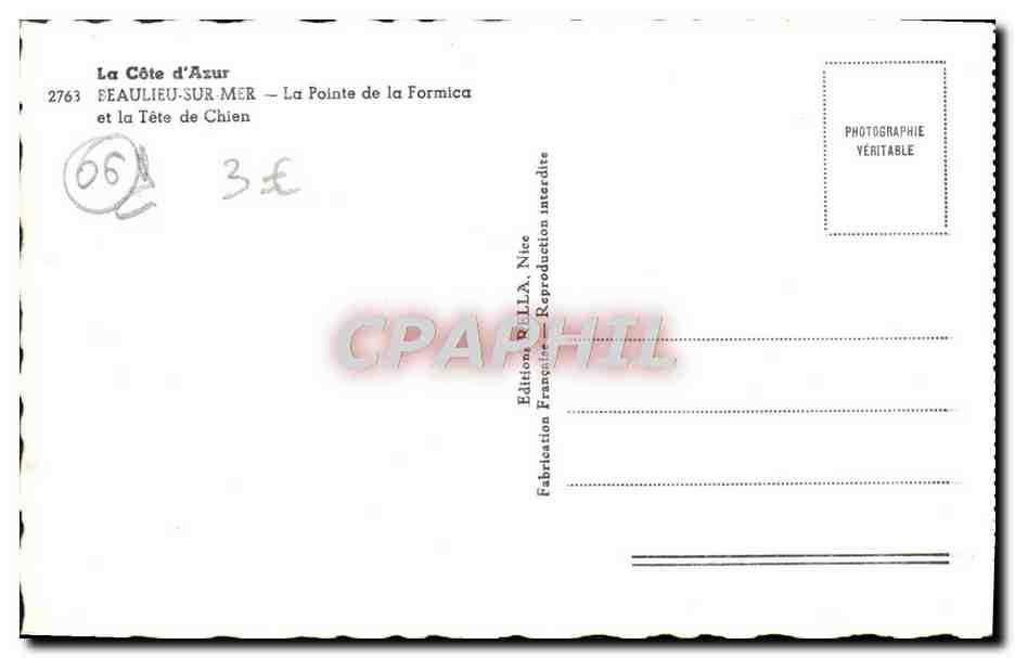 CPA Beaulieu La Pointe de la Formica et la tete de chien — Rückseite