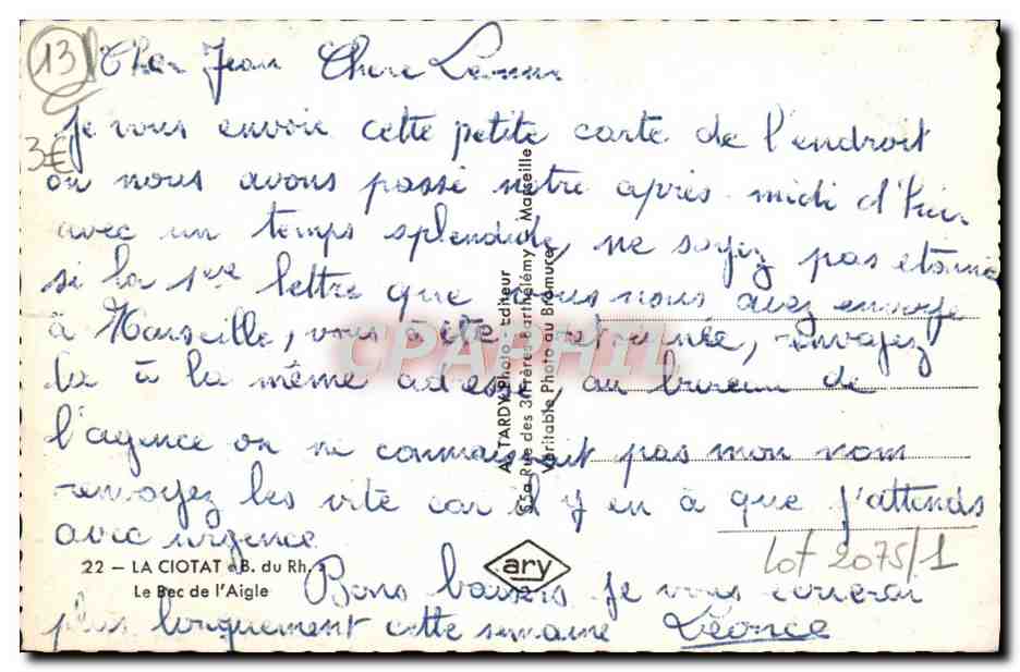 CPA La Ciotat Le Bec de L'Aigle — Rückseite