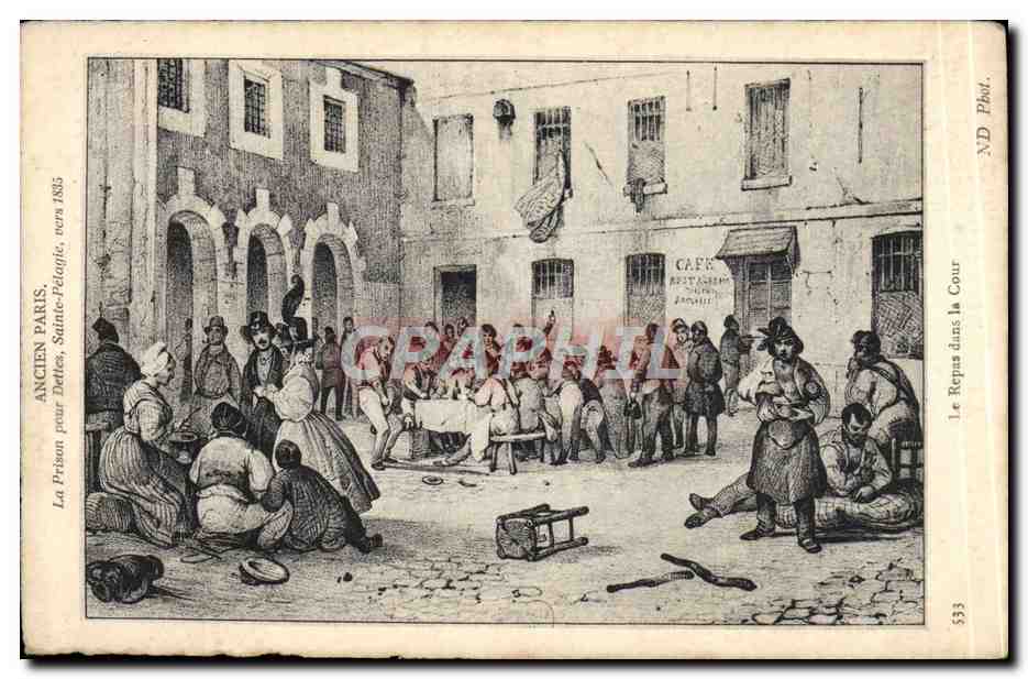 CPA Paris Ancien La Prison Pour Dettes Saint Pelagie Le repas dans al cour 