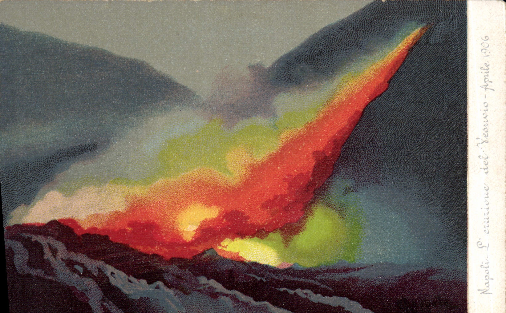 Éruption du Vésuve à Naples — avril 1906 — Éditeur Ragudo — n° II