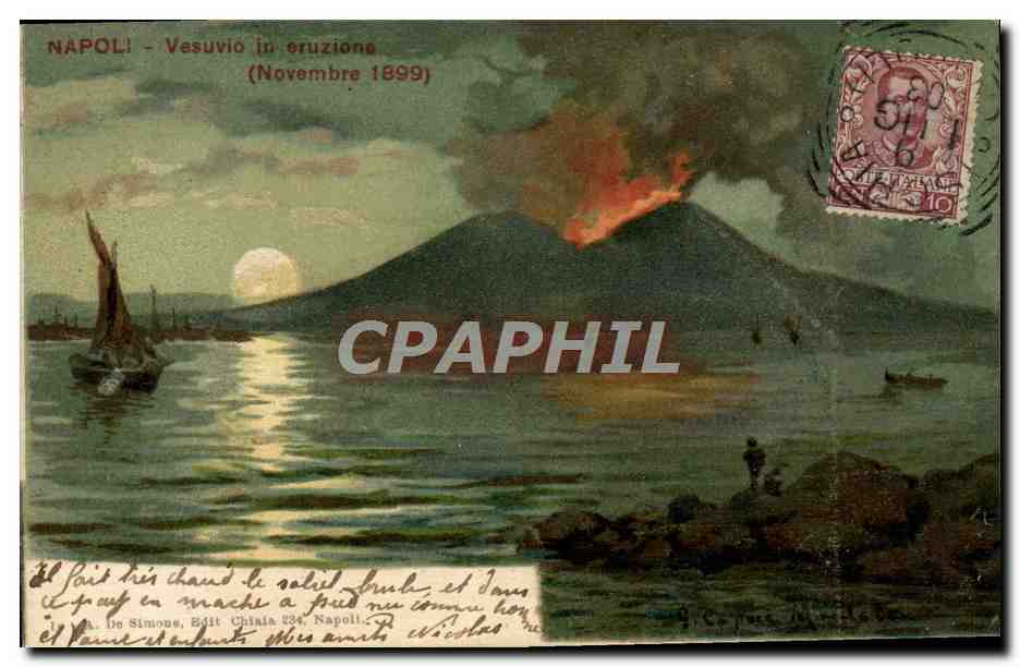Vesuve en éruption — Novembre 1899 — De Simone, Edit. Chiaia 234, Napoli