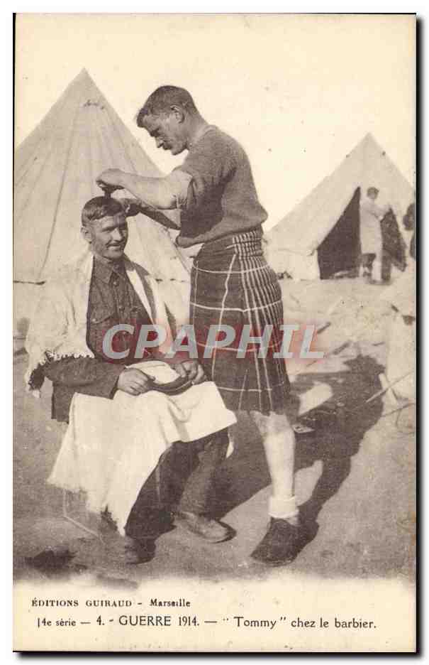 CPA Militaria Coiffeur Perruquier Tommy chez le barbier 
