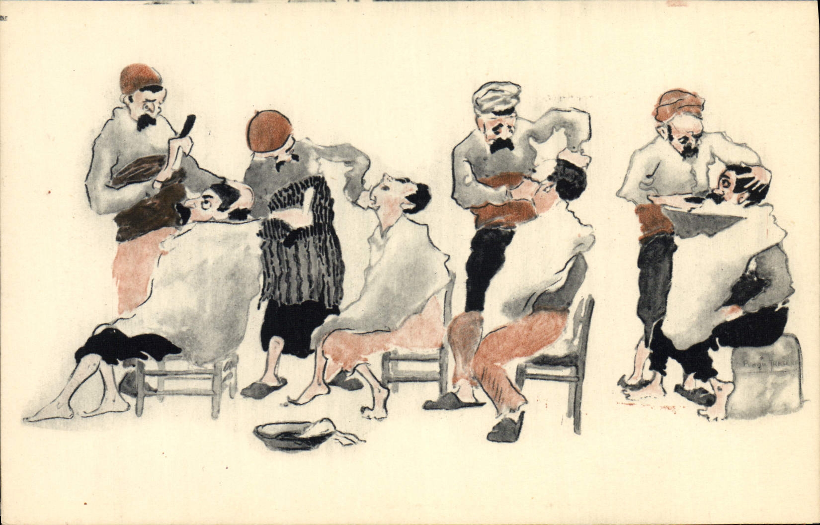 Barbiers en plein air — Série N° 3 — Imprimerie BACONNIER, Alger