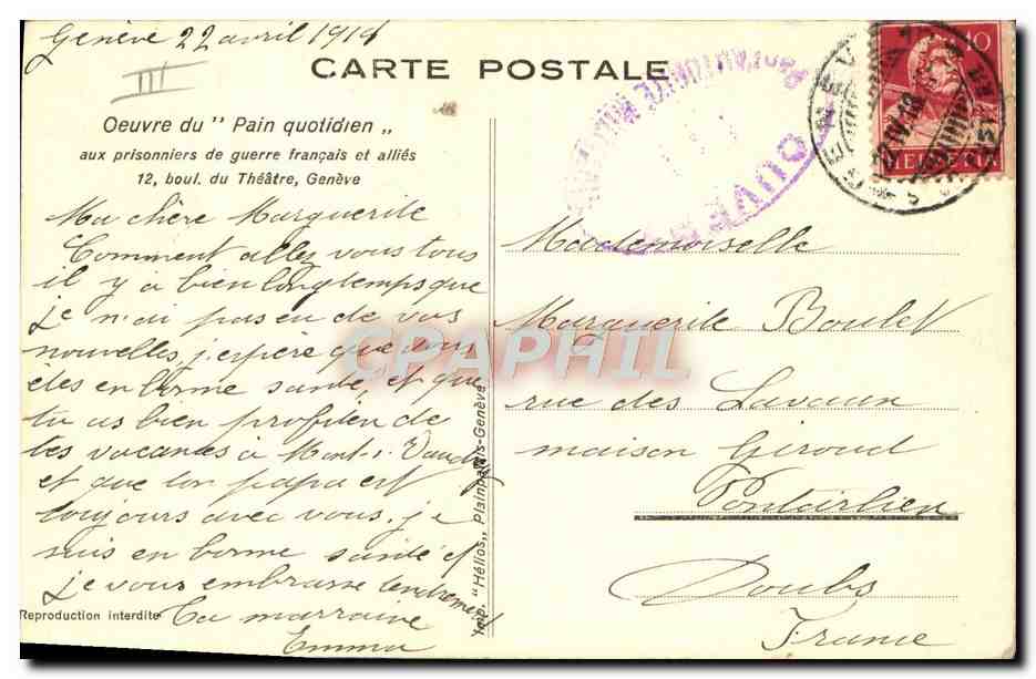 CPA Oeuvre du pain quotidien Aux prisonniers de guerre francais et allies  — Rückseite