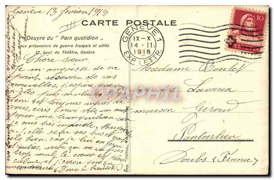 CPA Oeuvre du pain quotidien Aux prisonniers de guerre francais et allies Enfant — Rückseite