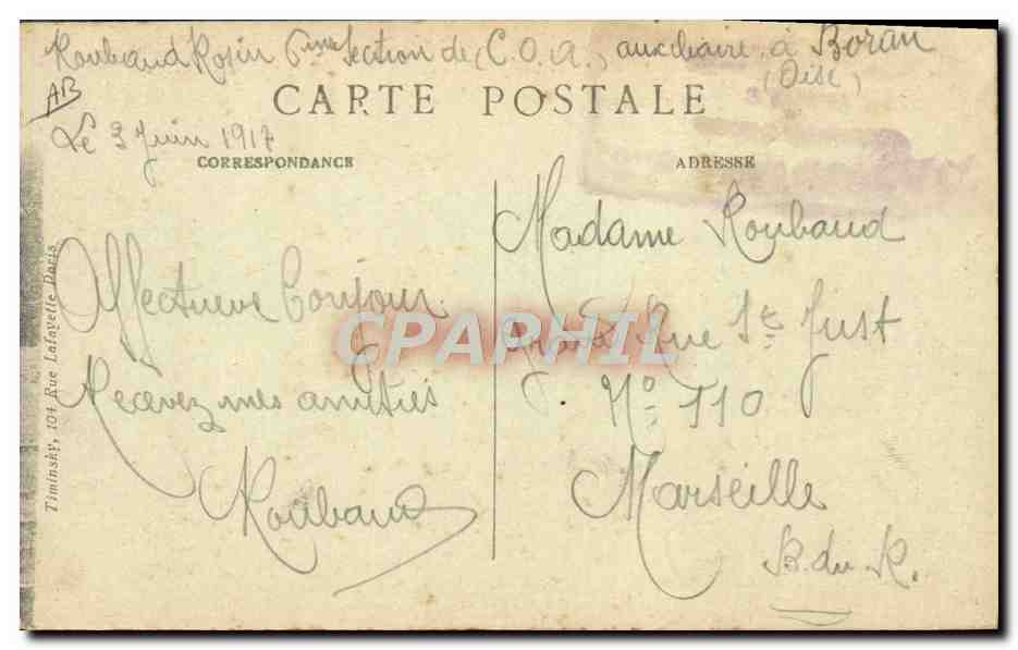 Boran — Boulangerie de campagne — Fours et Paaneterie — Guerre 1914-15-16 — Verso