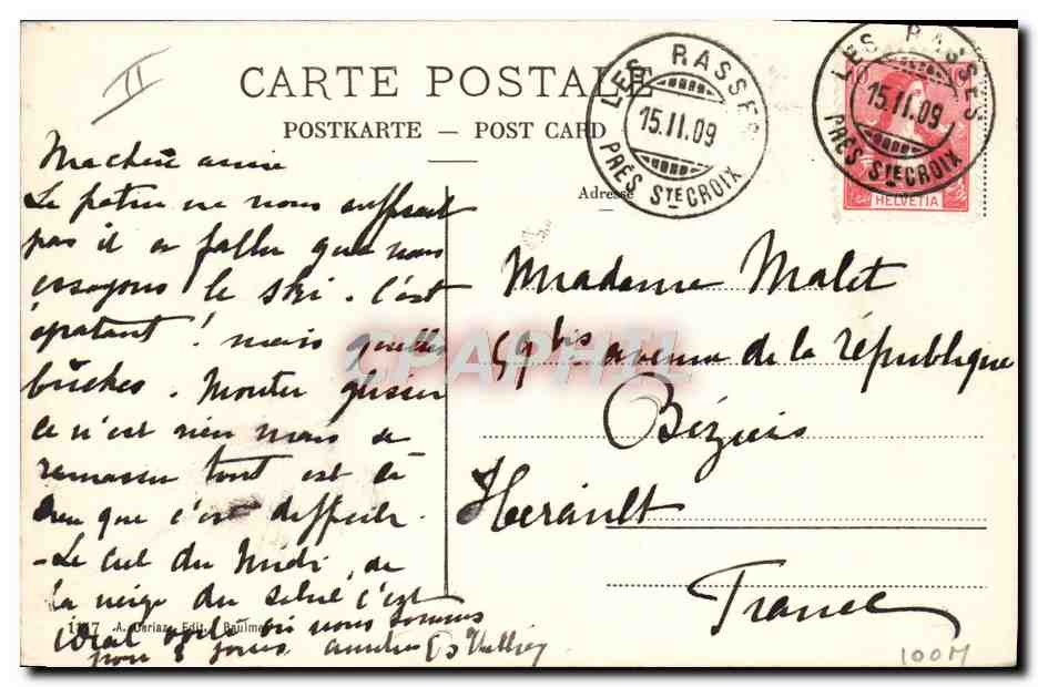 Saut en Skis aux Rasses — A. Deriaz, Éditeur, n° 1007 — Verso