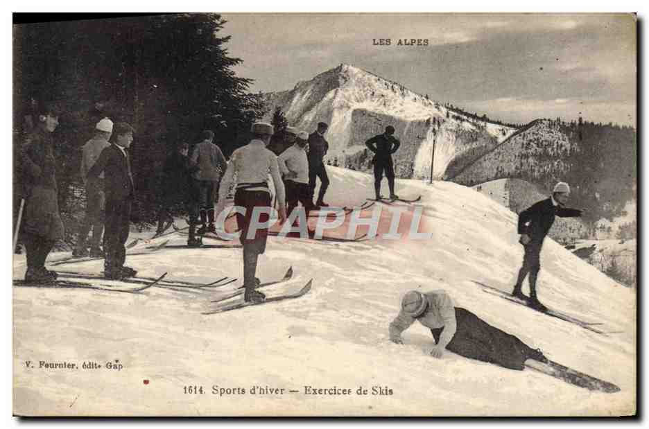 Les Alpes — Sports d'hiver — Exercices de Skis — V. Fournier, édite Gap, n° 1614