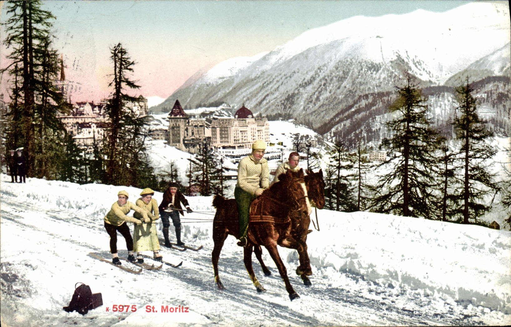 St. Moritz — skieurs et cavalier — Édition Photolab, Zürich, n° 5975