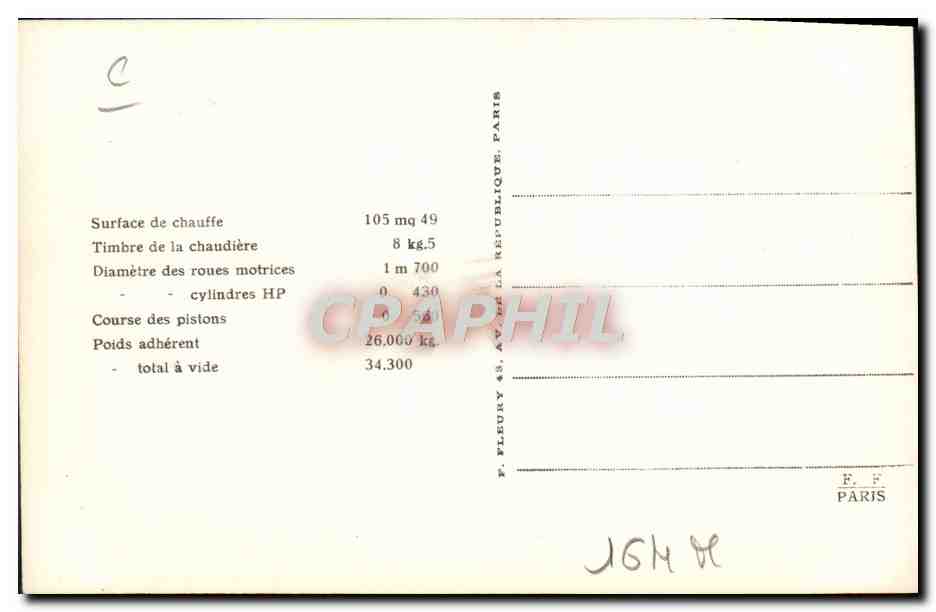 CPA Train Locomotive a 4 roues accouplees — Verso
