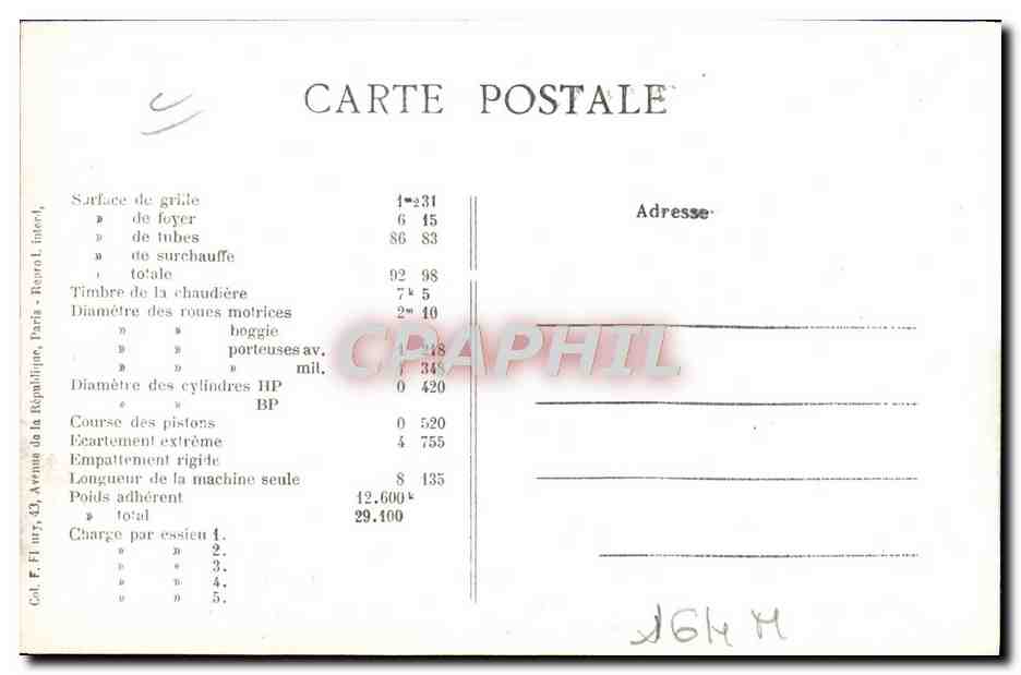 CPA Train Locomotive Ancienne machine n°10 Systeme Crampton — Verso