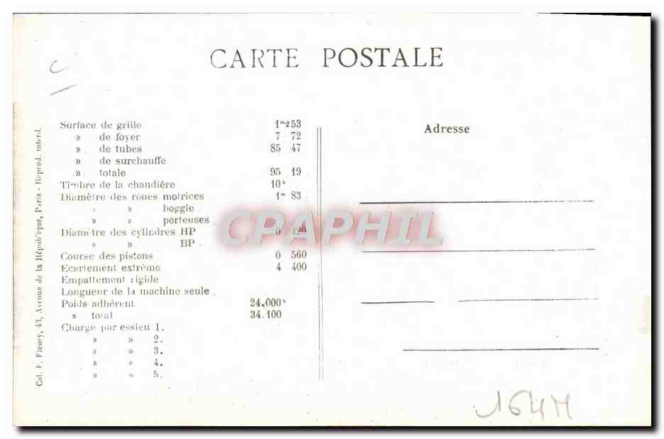 CPA Train Locomotive Machine 2568 — Verso