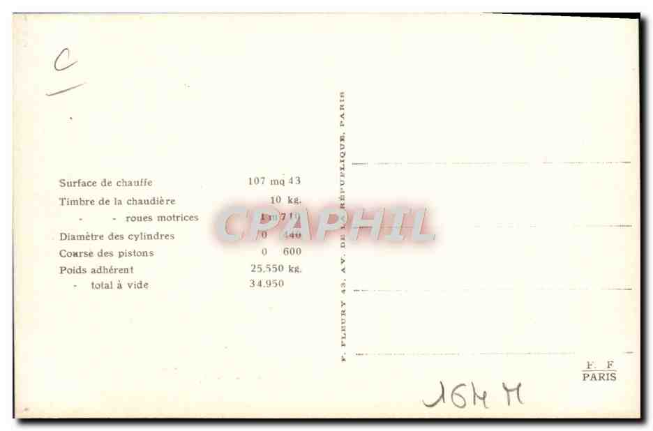 CPA Train Locomotive Machine 120 502 — Verso